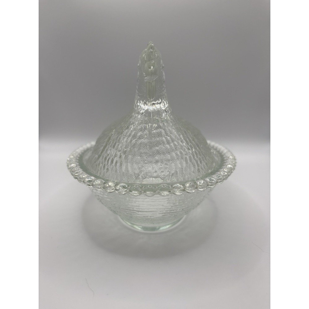 Vintage Indiana Glass Clear Large 7" Hen on Nest Covered Dish MCM Farmhouse - Picture 8 of 15